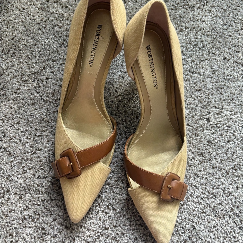 Vintage Y2K Worthington Women's Beige and Brown Heels